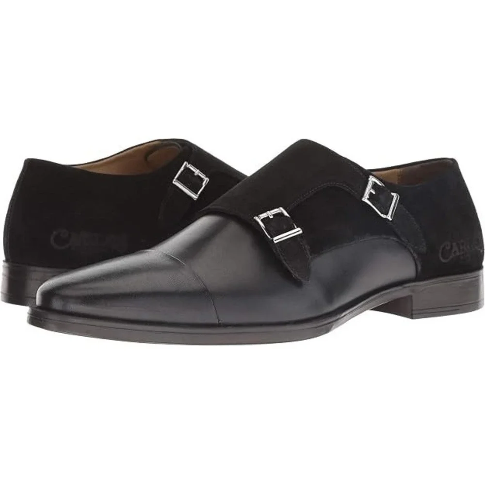 Carlos Santana Davis Dress Shoes Mens 8 Black Leather Designer Double Strap Monk